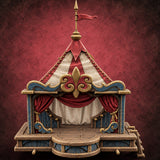 Curtain Up, Stage Rolling Wooden Carnival Stage Wagon — painted concept preview (terrain supplied unpainted)