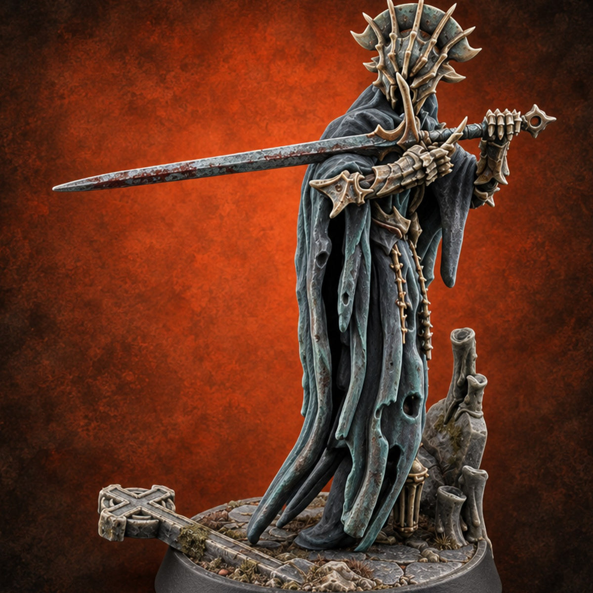 Sleepless Beside the Fallen Cross Wraith Sword Warrior B — painted concept preview (miniature supplied unpainted)