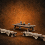 Seats Reserved for Mossy Regulars Wooden Inn Table with Benches — painted concept preview (terrain supplied unpainted)