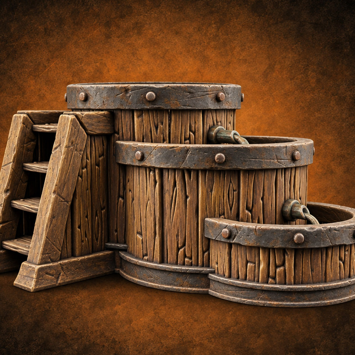 Vintage Needs Pressing Wooden Winery Furniture E — painted concept preview (terrain supplied unpainted)