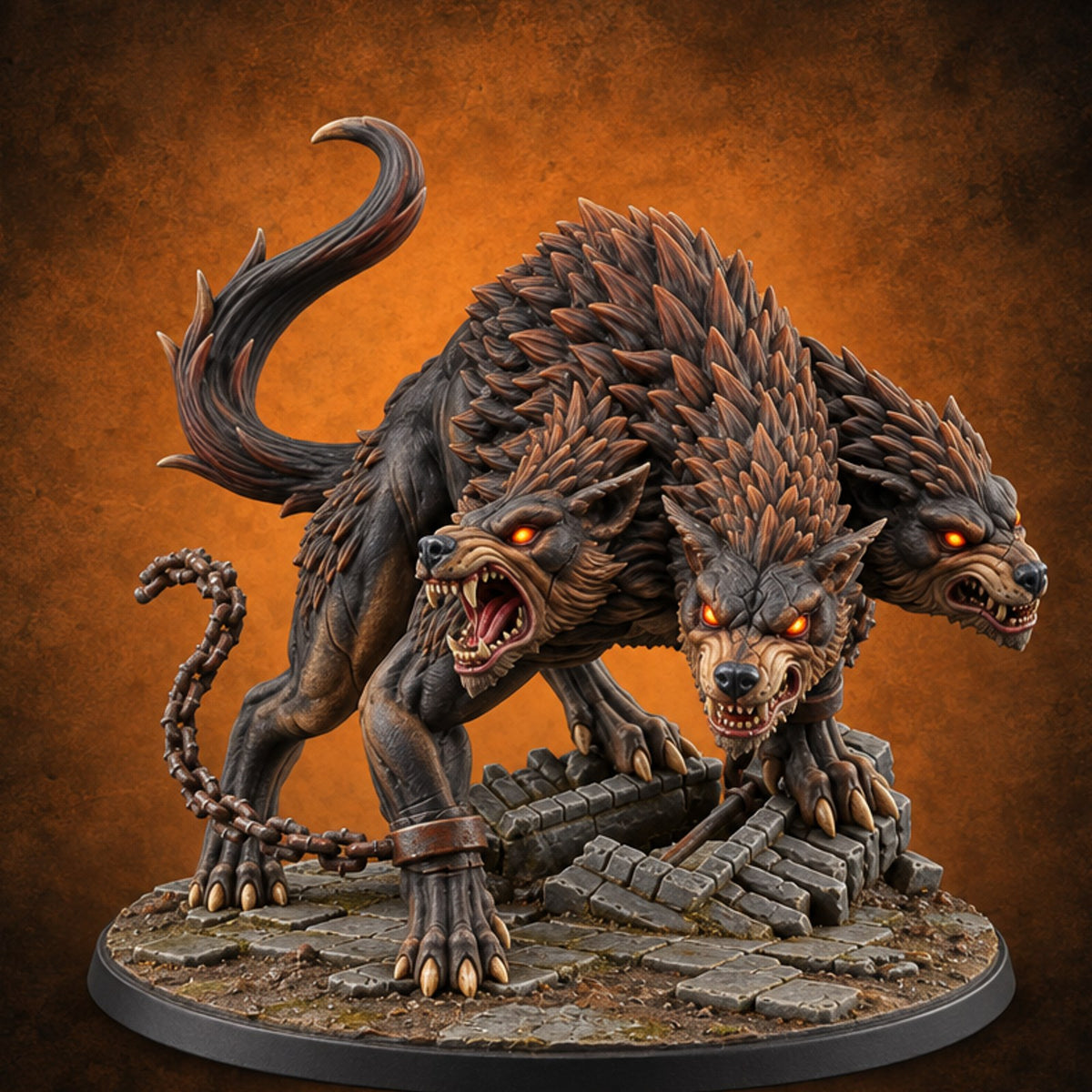 Slipped the Last Link Cerberus Three-Headed Hellhound — painted concept preview (miniature supplied unpainted)