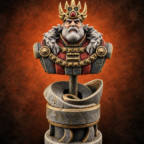 Stern Gaze, Spiked Crown Royal King Bust Display — painted concept preview (terrain supplied unpainted)