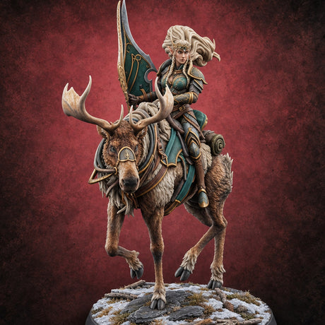 Riding Out Under Northern Lights Elf Elk Rider C — painted concept preview (miniature supplied unpainted)