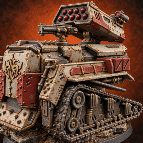 Rocket Pod, Rust Plating Modron Tracked Rocket Automaton — painted concept preview (miniature supplied unpainted)