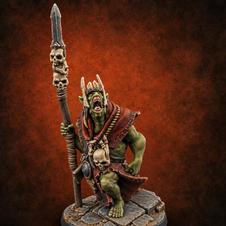 Webs Over Crumbling Brick Goblin Chief and Giant Spider B — painted concept preview (miniature supplied unpainted)