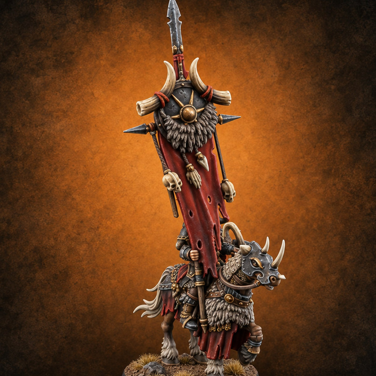 Hooves Thunder, Horns Gleam Human Horned Cavalry Warrior I — painted concept preview (miniature supplied unpainted)