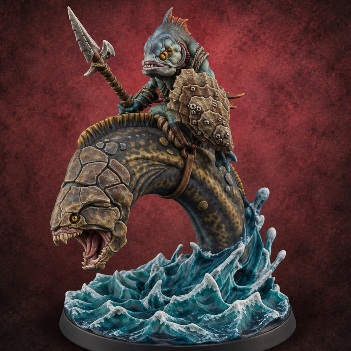 The Undertow Goes to War Kuo-toa Giant Moray Eel Rider D — painted concept preview (miniature supplied unpainted)
