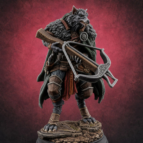 Crossbow at the Ready Wolffolk Hunter Miniature for Dungeons and Dragons, Pathfinder or other TTRPGs