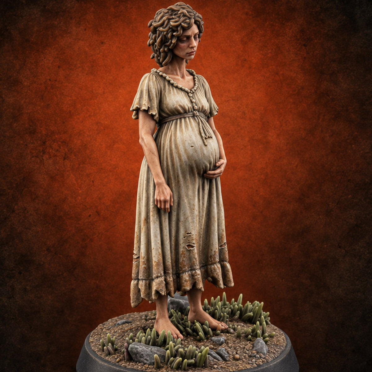 Expecting the Unspeakable Human Pregnant Woman in Tattered Dress — painted concept preview (miniature supplied unpainted)