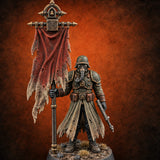 Colours Tattered, Bell Still Tolling Human Gas-Masked Standard Bearer — painted concept preview (miniature supplied unpainted)