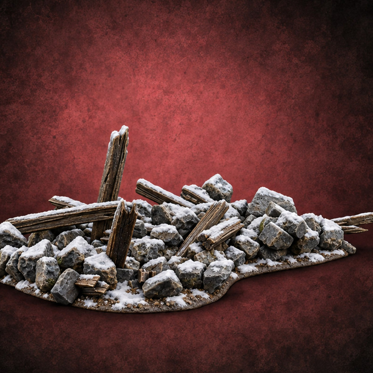 Snow Topped Stone and Timber Rubble Pile F — painted concept preview (terrain supplied unpainted)