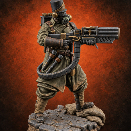 Orders Muffled, Obeyed Anyway Human Gas-Masked Light Infantry Soldier B — painted concept preview (miniature supplied unpainted)