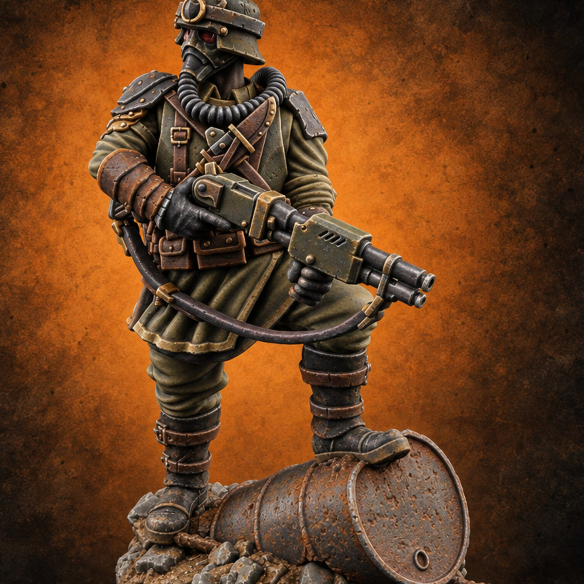 Breathing Through Brass Hoses Human Gas-Masked Shocktrooper B — painted concept preview (miniature supplied unpainted)