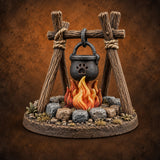 Paws for Supper Tripod Campfire and Cauldron — painted concept preview (terrain supplied unpainted)