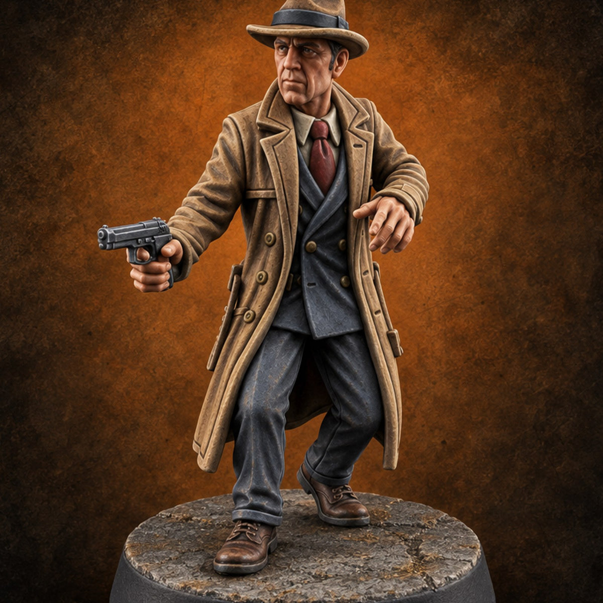 Cold Case, Warm Barrel Human Private Investigator — painted concept preview (miniature supplied unpainted)