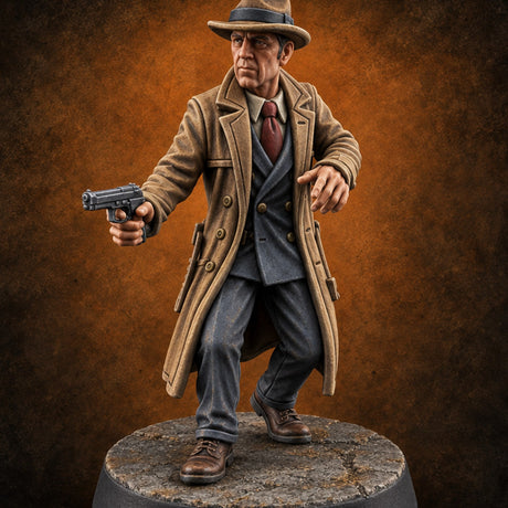 Cold Case, Warm Barrel Human Private Investigator — painted concept preview (miniature supplied unpainted)