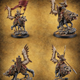 Steel, Feather and Fang Human Winged Hussars on Dire Wolves — painted concept preview (miniature supplied unpainted)