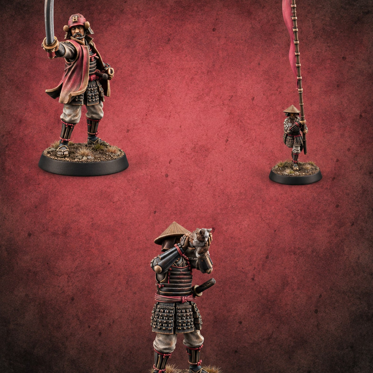 Sound the Advance Human Ashigaru Command Group — painted concept preview (miniature supplied unpainted)