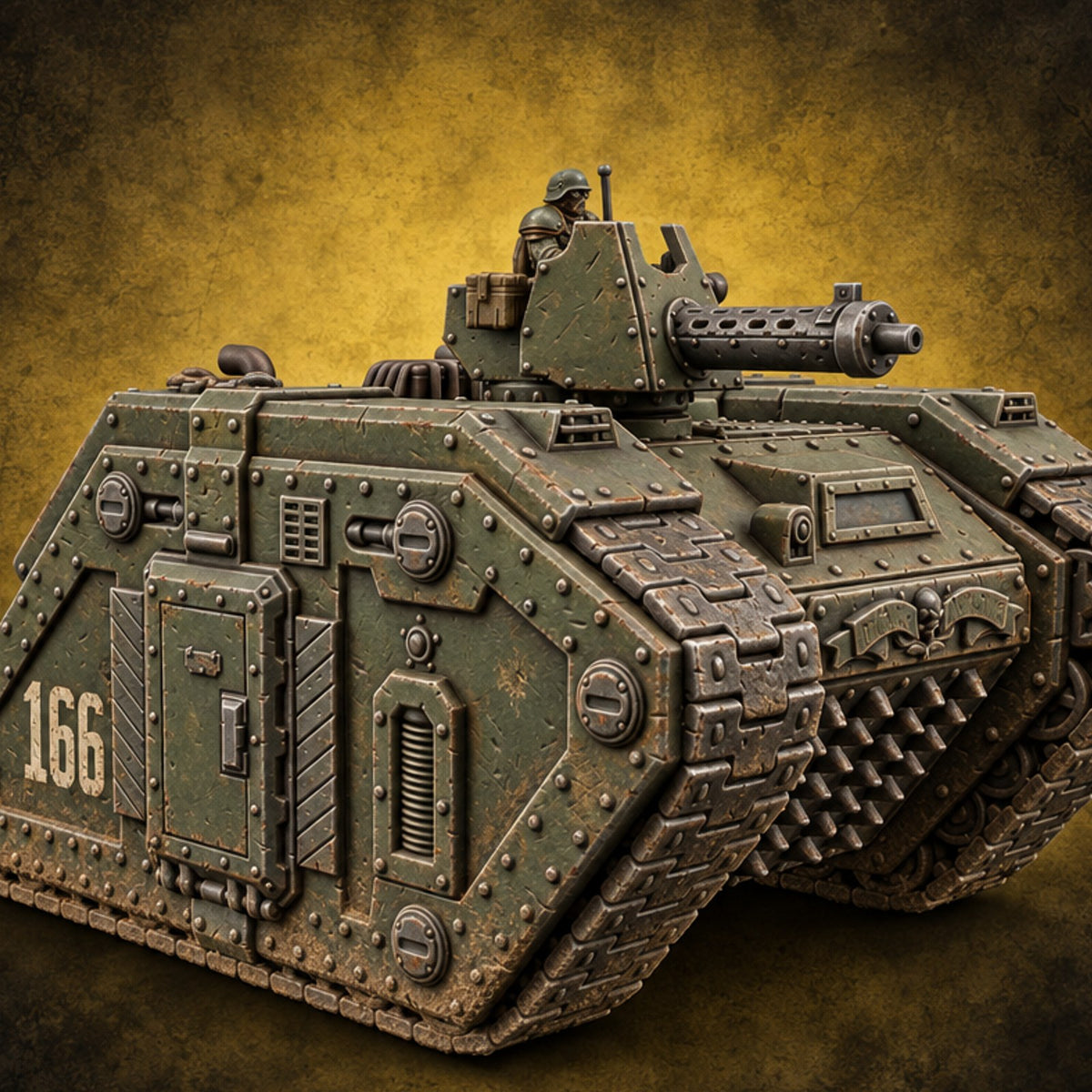 Hull Number 166 Reports In Warforged Tracked Tank — painted concept preview (miniature supplied unpainted)