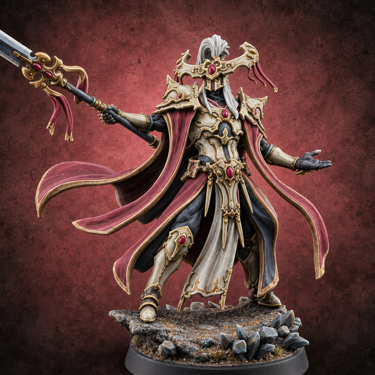 Reads the Sky, Spears It Anyway Elf Spear Mage — painted concept preview (miniature supplied unpainted)