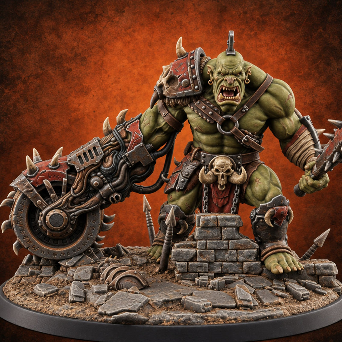 Grinds Through Every Wall Orc Warrior — painted concept preview (miniature supplied unpainted)