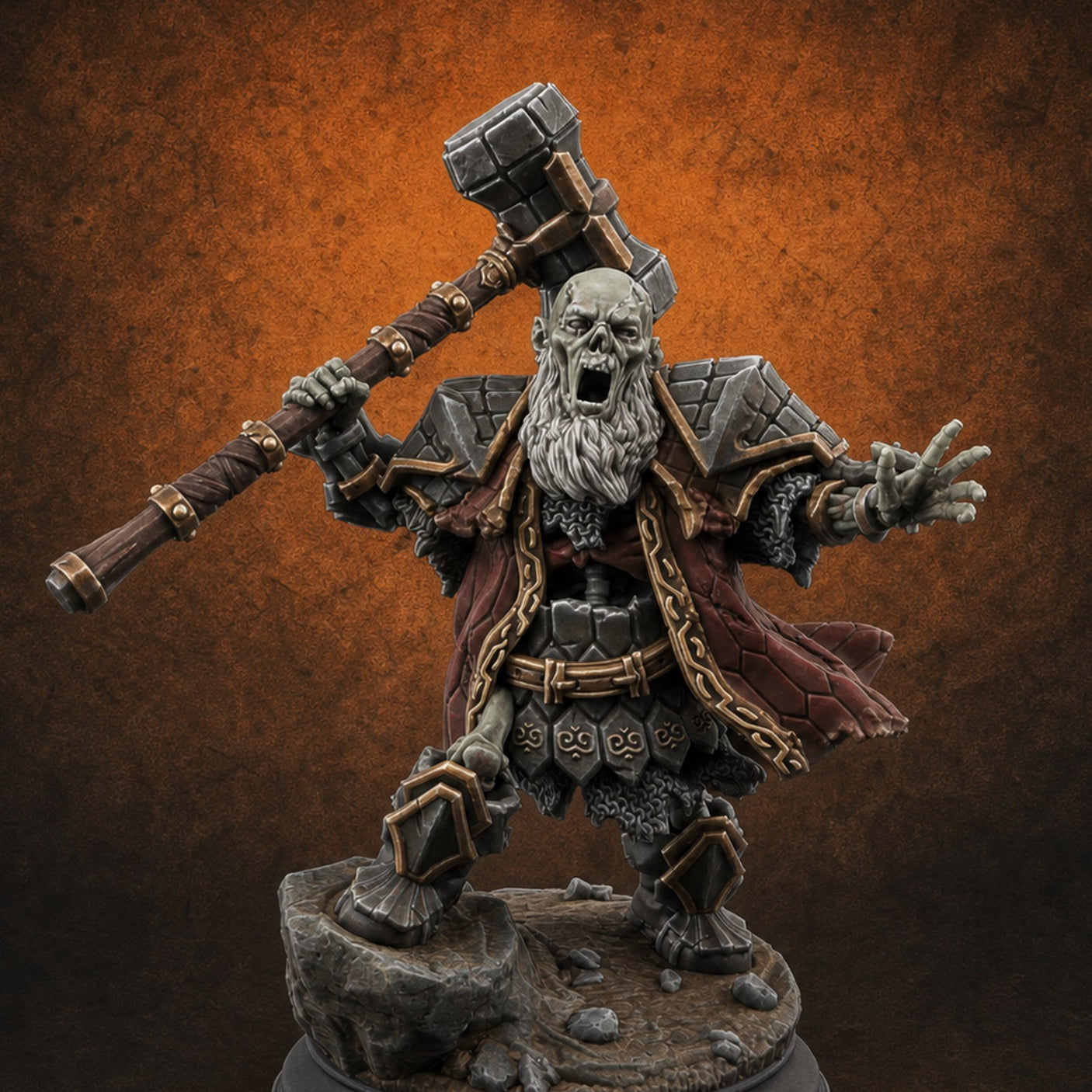 Risen and Roaring Undead Dwarf Warrior E — painted concept preview (miniature supplied unpainted)