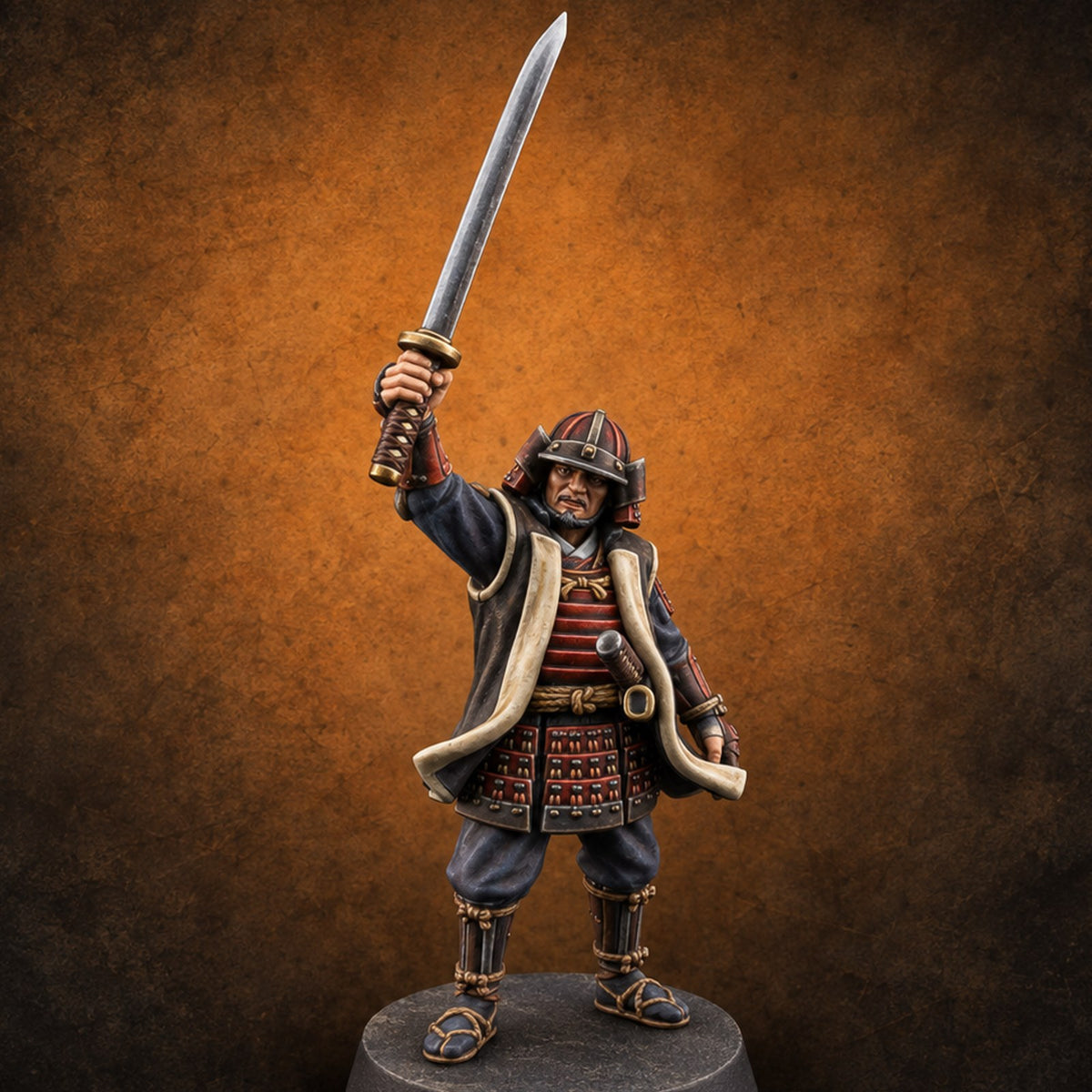 Rallying the Ranks Human Ashigaru Commander A — painted concept preview (miniature supplied unpainted)