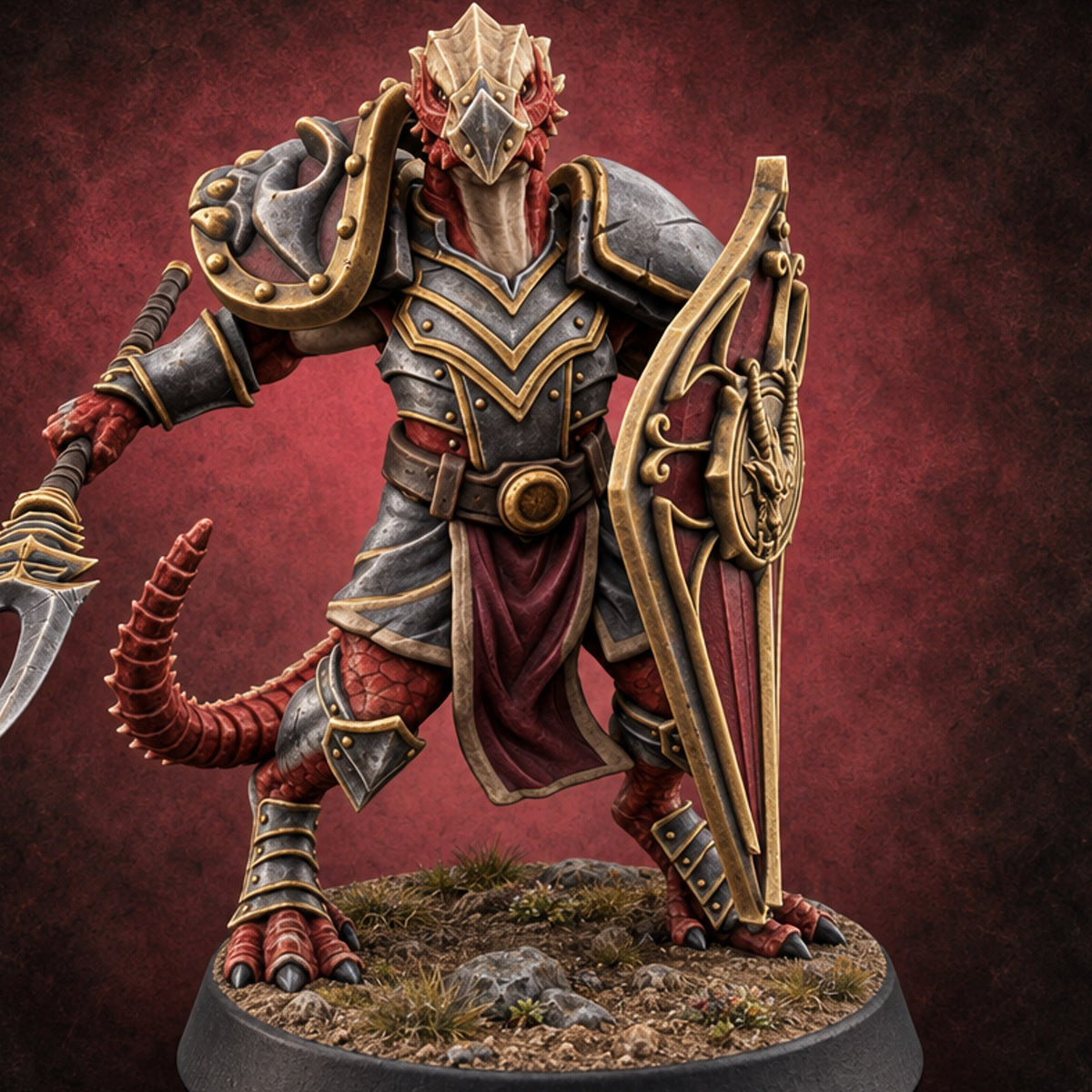 Shields Up, Forks Out Dragonborn Warden A — painted concept preview (miniature supplied unpainted)