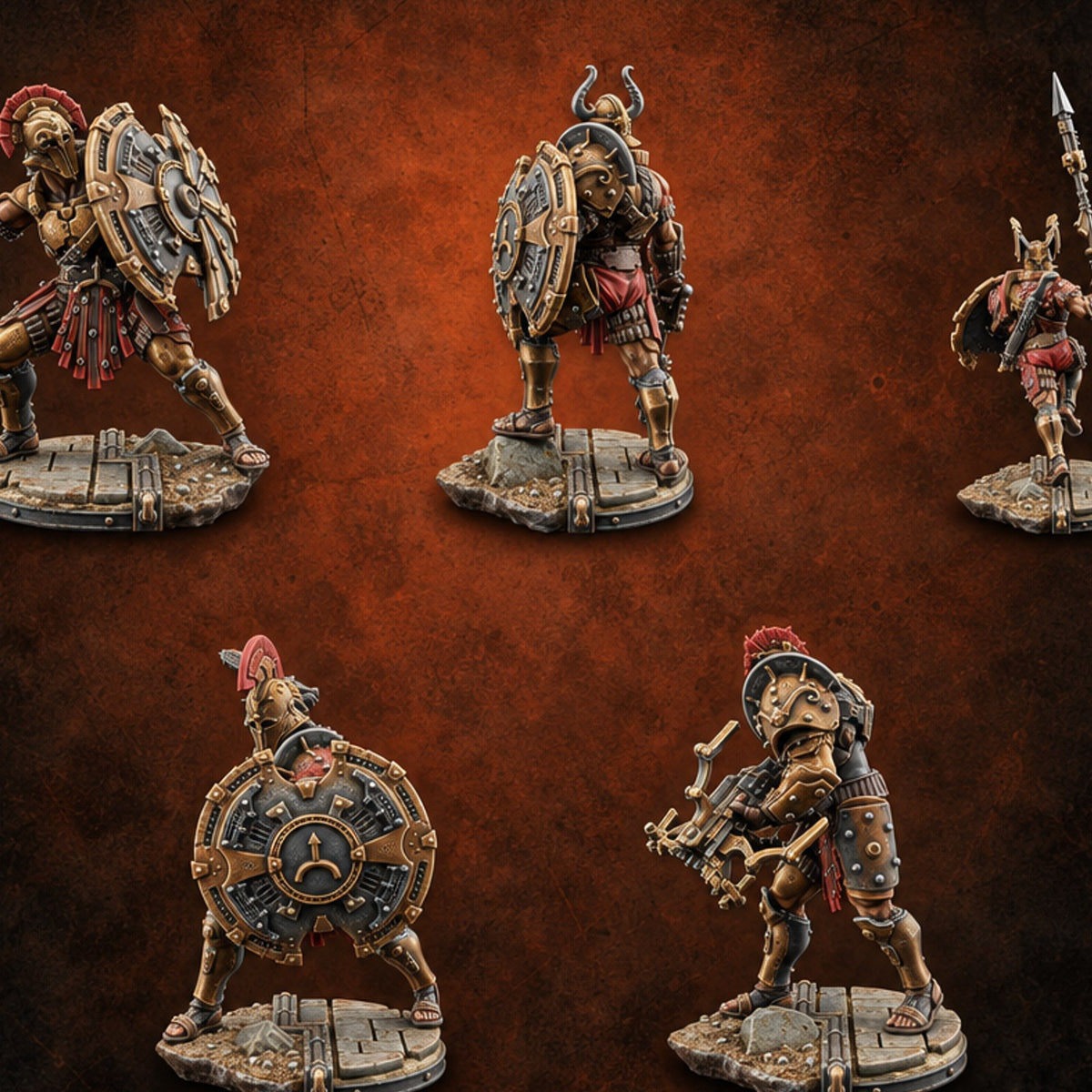 Bronze Wall, Rivet Heavy Human Hoplite Warriors — painted concept preview (miniature supplied unpainted)