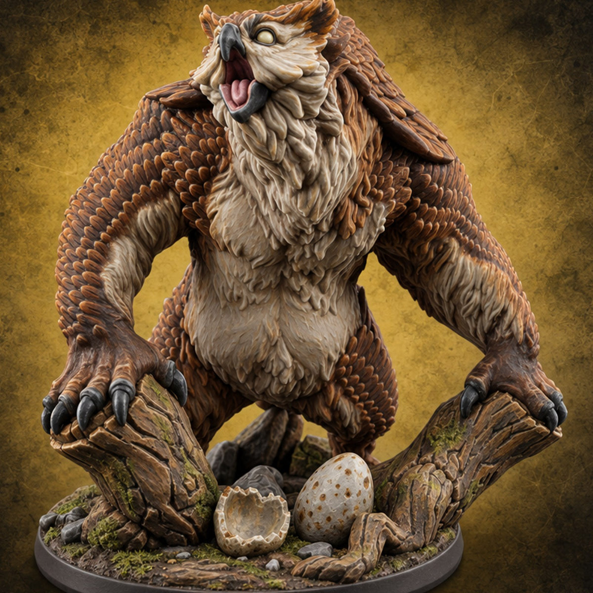 Hoots Are Not a Greeting Owlbear Monster A — painted concept preview (miniature supplied unpainted)
