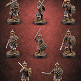 Shields Studded, Steel Singing Human Steppe Swordsmen with Studded Round Shields and Spiked Helms — painted concept preview (miniature supplied unpainted)
