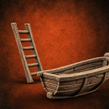 Not Seaworthy Yet Wooden Rowboat with Ladder — painted concept preview (terrain supplied unpainted)