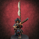 Priming the Volley Human Ashigaru Musketeer A — painted concept preview (miniature supplied unpainted)