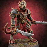 Dojo Under Dragon Skies Dragonborn Swordmaster B — painted concept preview (miniature supplied unpainted)