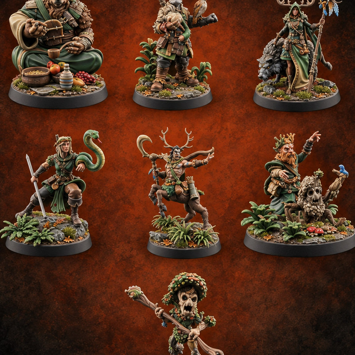 Leaf No One Behind Human and Gnome Forest Druids — painted concept preview (miniature supplied unpainted)