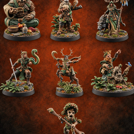 Leaf No One Behind Human and Gnome Forest Druids — painted concept preview (miniature supplied unpainted)