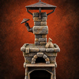 Smoke Rises Through the Mushroom Cap Stone Oven with Tall Chimney — painted concept preview (terrain supplied unpainted)