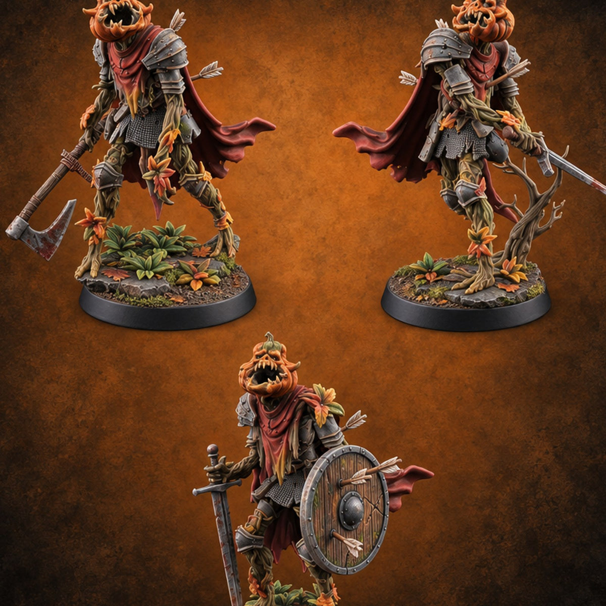 Arrows Stuck, Still Screaming Gourdling Pumpkin Knights — painted concept preview (miniature supplied unpainted)