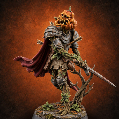 Arrows Stuck, Still Screaming Gourdling Pumpkin Knight B — painted concept preview (miniature supplied unpainted)