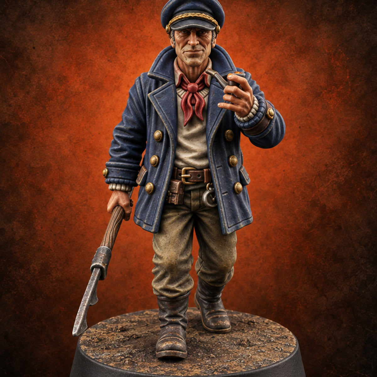 Pipe Lit, Hook Trailing Human Ship Captain — painted concept preview (miniature supplied unpainted)