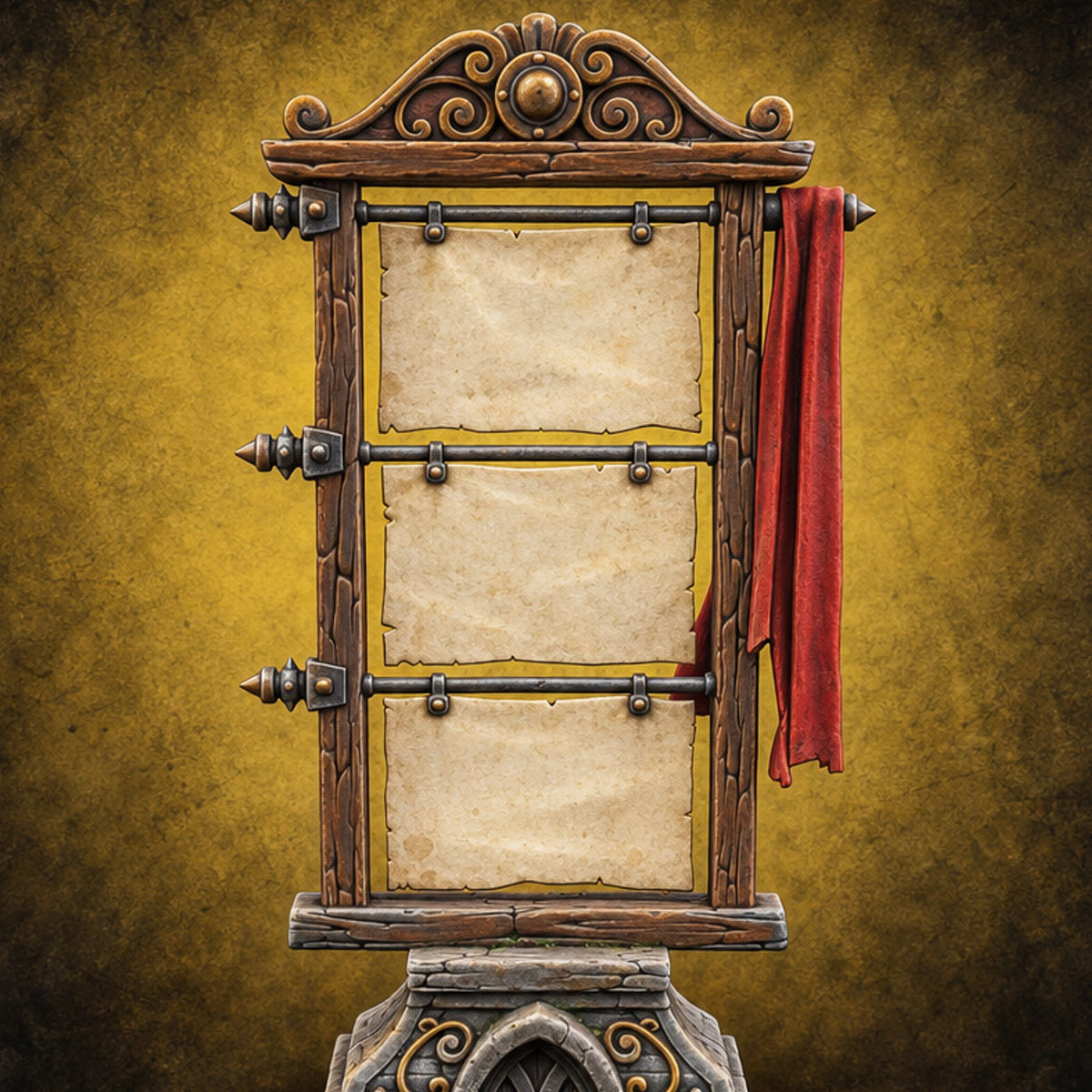 Fresh Notices, Blank Slate Wooden Display Stand — painted concept preview (terrain supplied unpainted)