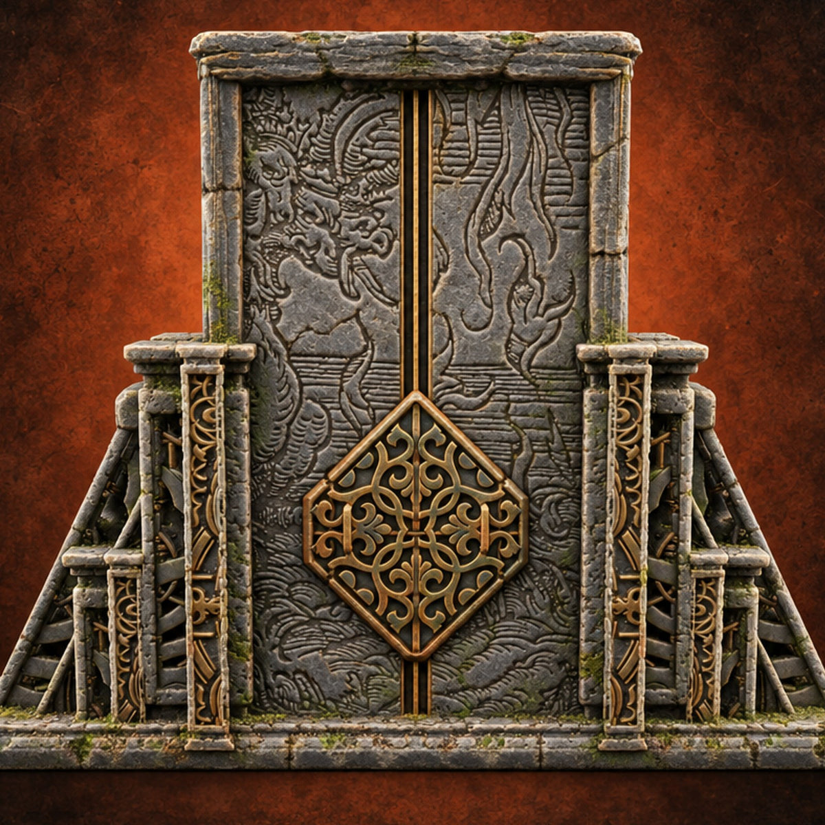 Doors Sealed, Pillars Still Praying Ornate Temple Gate Ruin D — painted concept preview (terrain supplied unpainted)