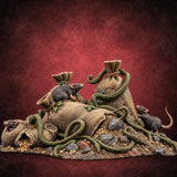 Something Nibbled the Payroll Vine-Wrapped Grain Sacks with Rats on Rubble Base — painted concept preview (terrain supplied unpainted)