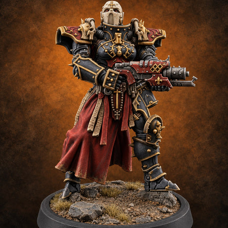 Faith Loaded, Rosary Wound Human Armoured Warrior C — painted concept preview (miniature supplied unpainted)
