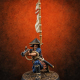 Priming the Volley Human Ashigaru Musketeer B — painted concept preview (miniature supplied unpainted)