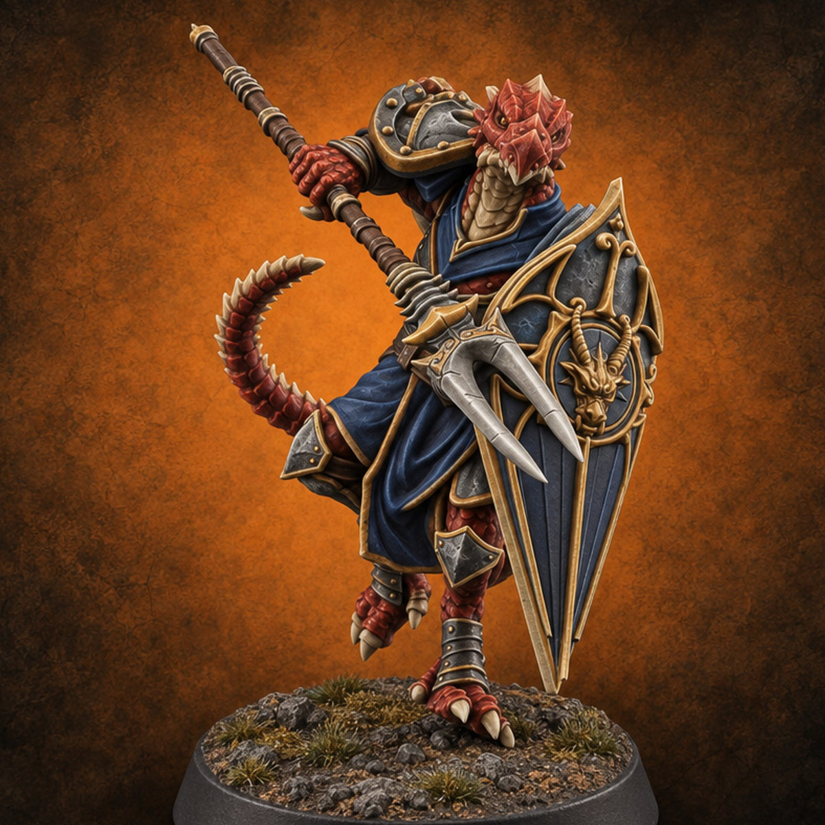 Shields Up, Forks Out Dragonborn Warden B — painted concept preview (miniature supplied unpainted)