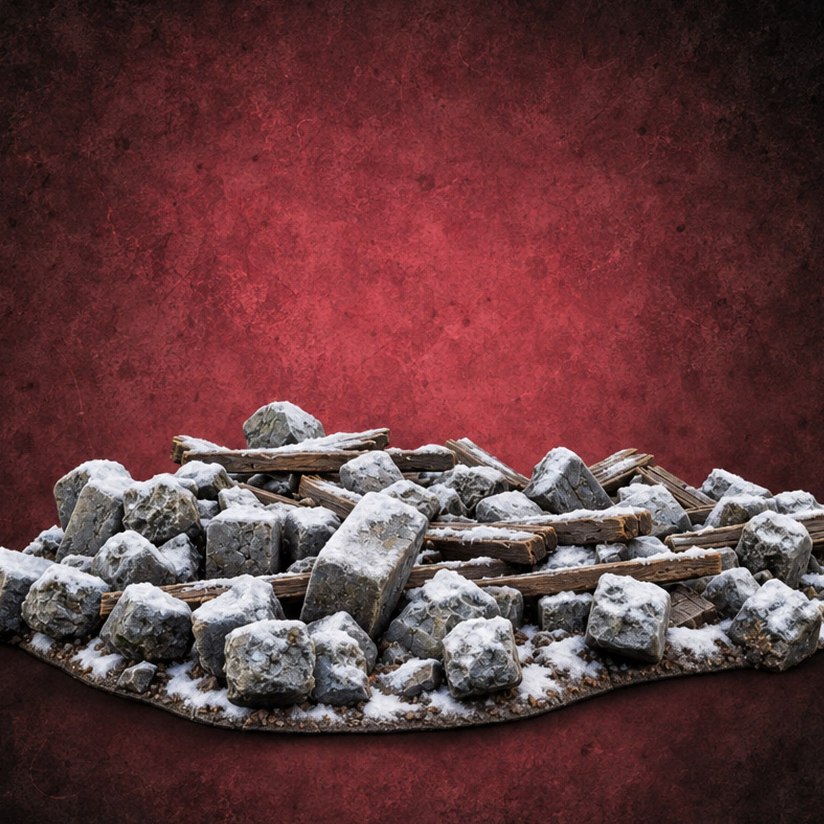 Snow Topped Stone and Timber Rubble Pile C — painted concept preview (terrain supplied unpainted)