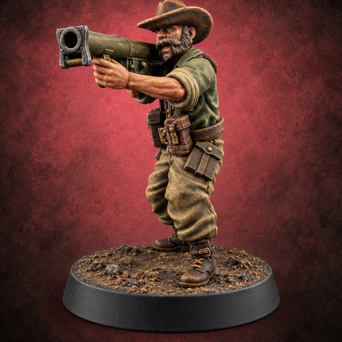 Reload Faster, Brew Later Bazooka Soldier in Slouch Hat A — painted concept preview (miniature supplied unpainted)