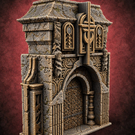 Filigree Fortifications Gothic Ornate Wall or Gate B — painted concept preview (terrain supplied unpainted)