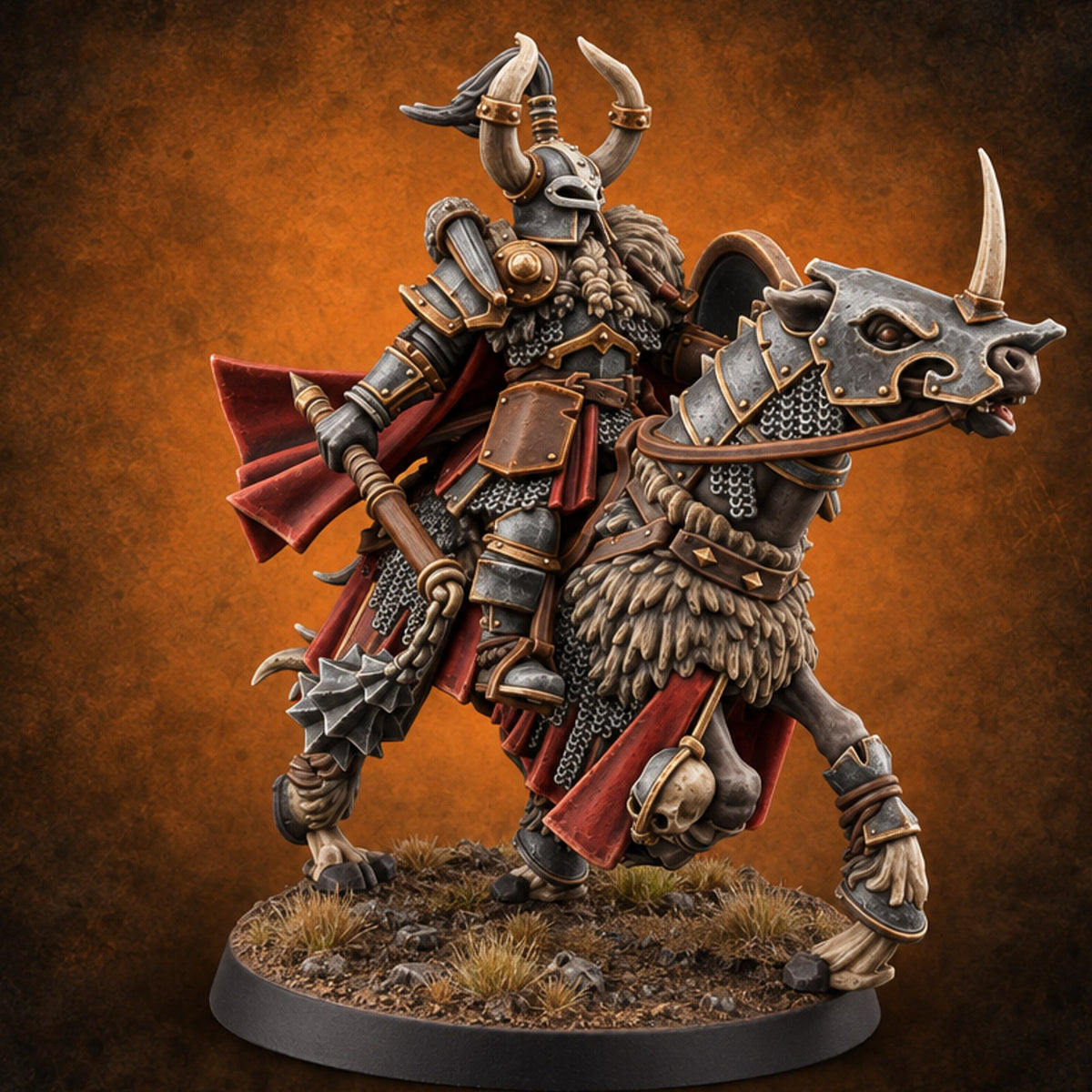 Hooves Thunder, Horns Gleam Human Horned Cavalry Warrior H — painted concept preview (miniature supplied unpainted)